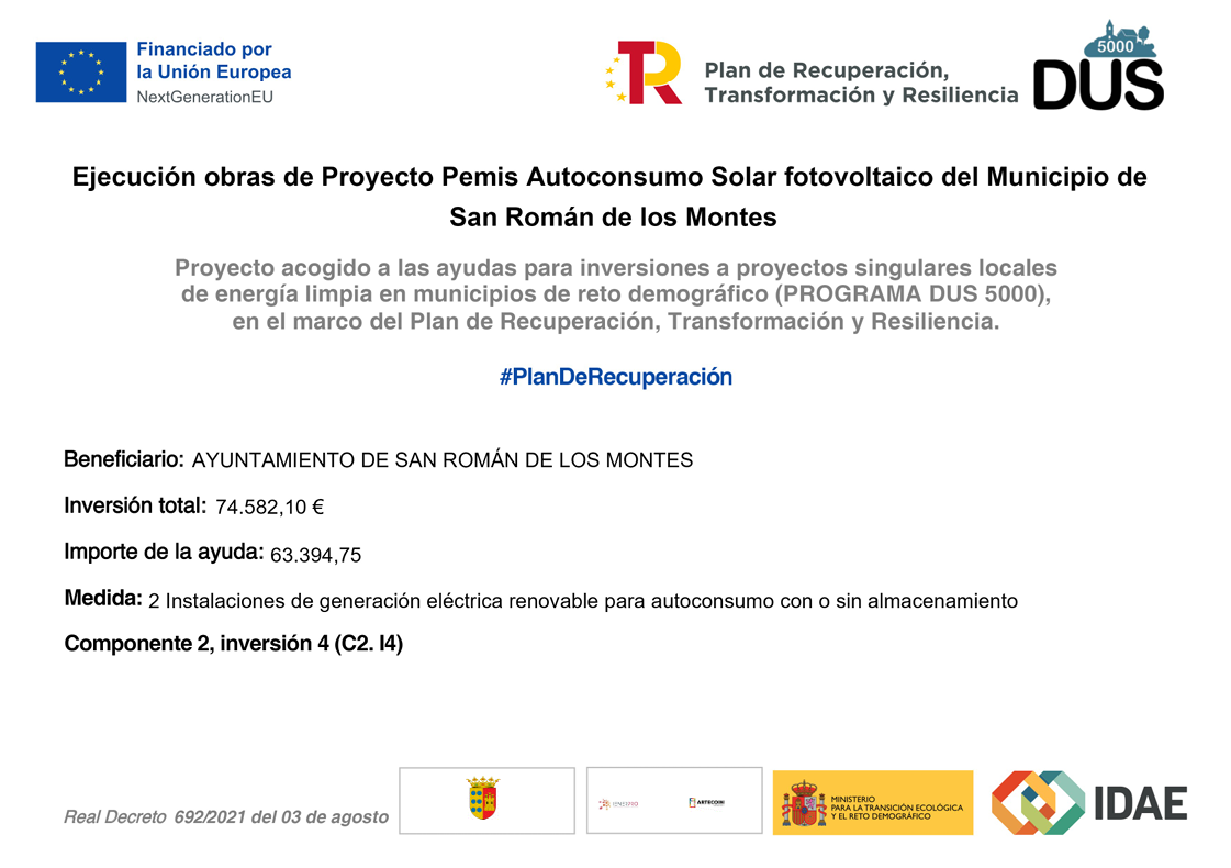 Ejecución obras de Proyecto Pemis Autoconsumo Solar fotovoltaico