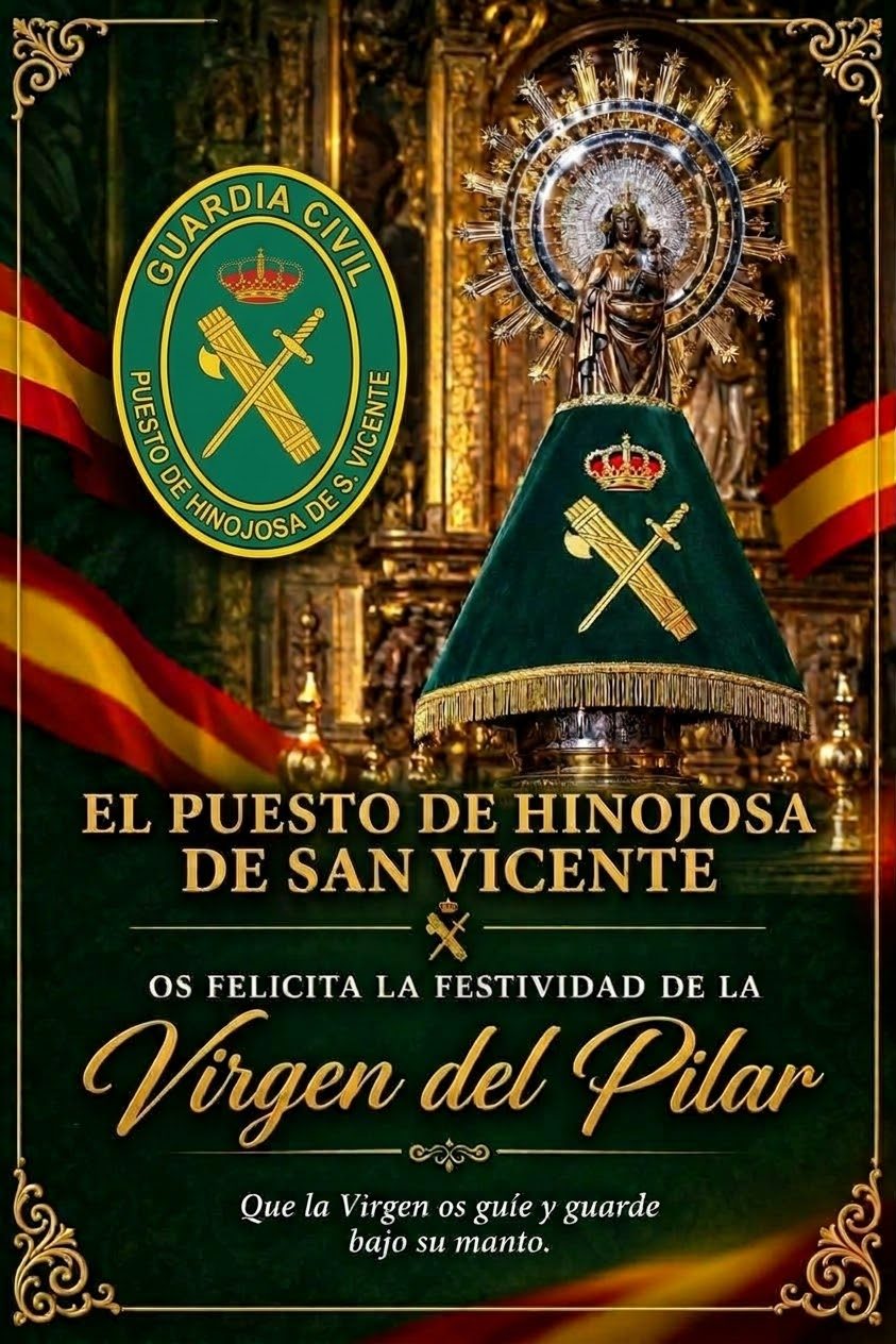 Cartel del Puesto de la Guardia Civil de Hinojosa de San Vicente felicitando la festividad de la Virgen del Pilar
